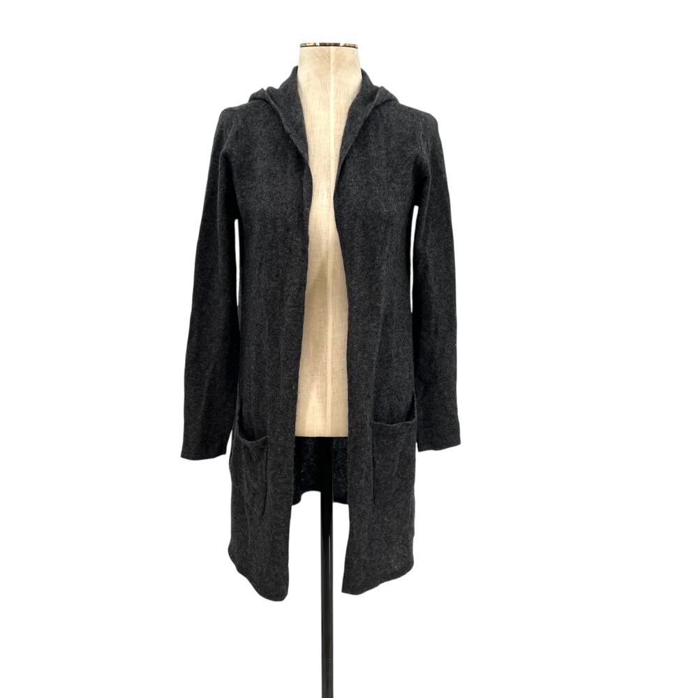 Magaschoni Cashmere Hooded Cardigan Sweater Open Charcoal Gray Size Small